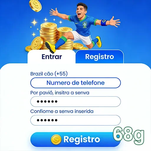 Tela de registro do aplicativo 68g com moedas e jogador.