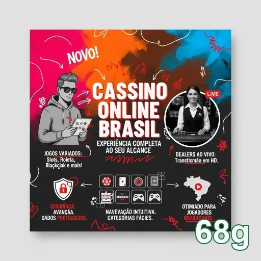 Imagem do site 68g com foco em cassino online Brasil e segurança.
