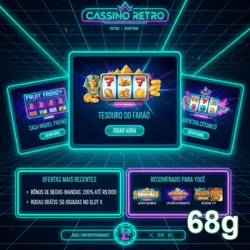 Tela do aplicativo 68g mostrando jogos de cassino retro.