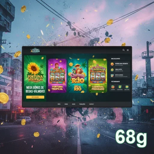 Tela de acesso mobile no 68g com jogos e bônus em destaque.