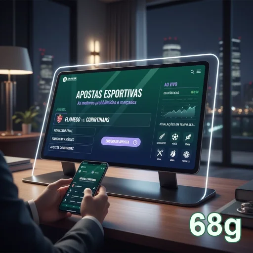 Interface do 68g com apostas em jogos de futebol ao vivo.