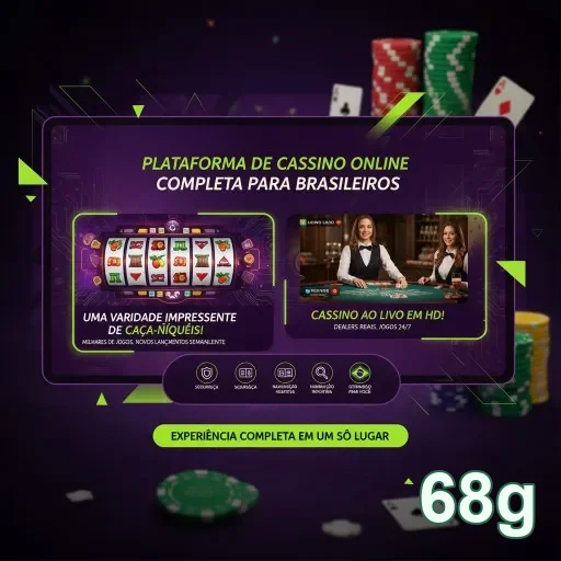 Interface do aplicativo 68g com jogos e dealers ao vivo.