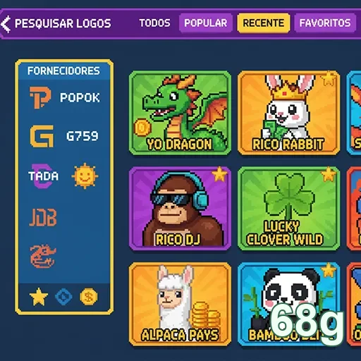 Interface do aplicativo 68g com jogos de slots visíveis.
