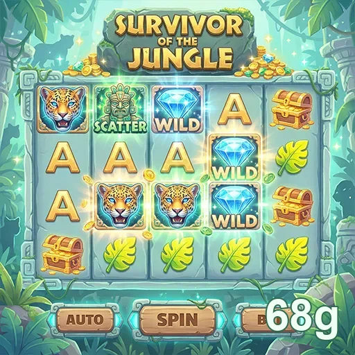 Interface do slot game 'Survivor of the Jungle' no 68g.